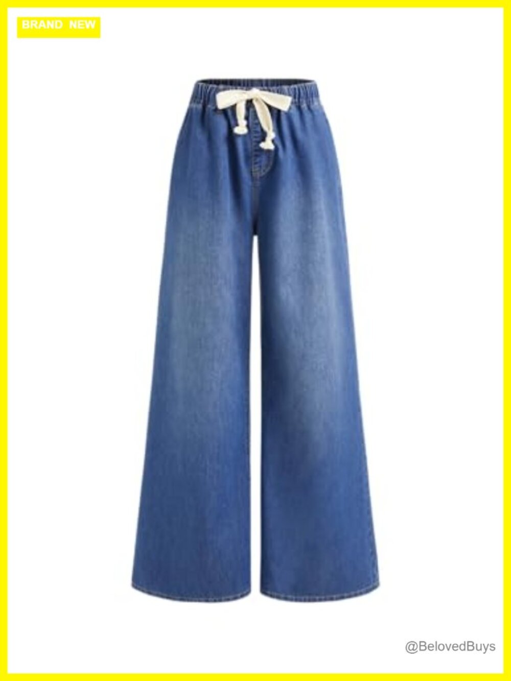 Women High Rise Wide Leg Baggy Jeans Drawstring Waist Pockets